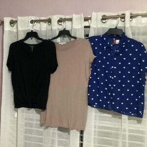 Black, Beige, and Blue Heart Print Tops